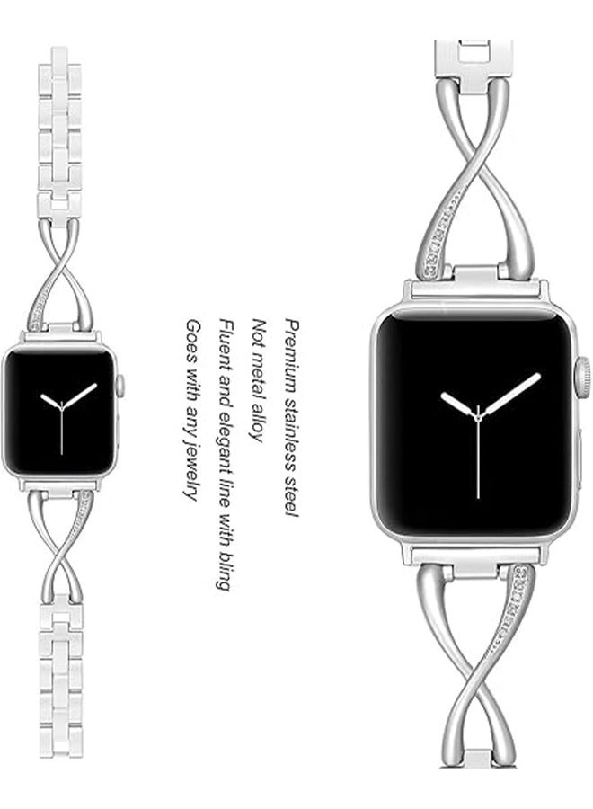 Apple Watch Band 38mm 40mm Compatible with Iwatch SE Series 9/8/7/6/5/4/3/2/1 Women Dressy Jewelry Stainless Steel Accessories Wristband Strap (Sliver) - Image 3